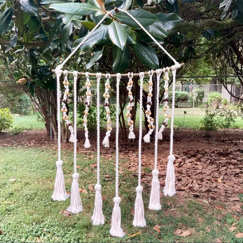 BOHEMIAN Macrame WALL ART Wall Hanging Decor with Tassels and Beads 35 x 17 in